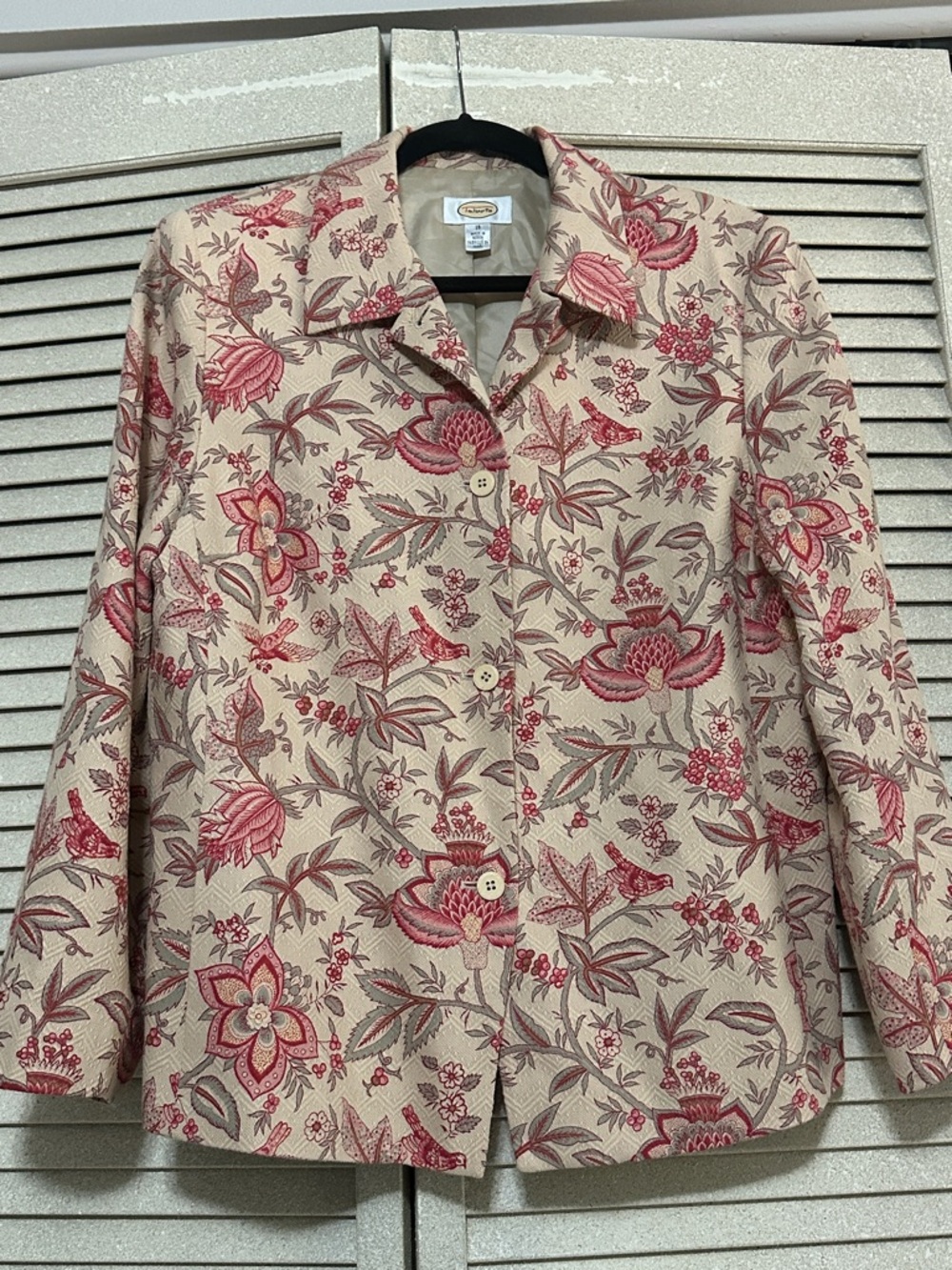 Talbots Cream Jacket with Rose Floral Print Cotton & Silk sz 16